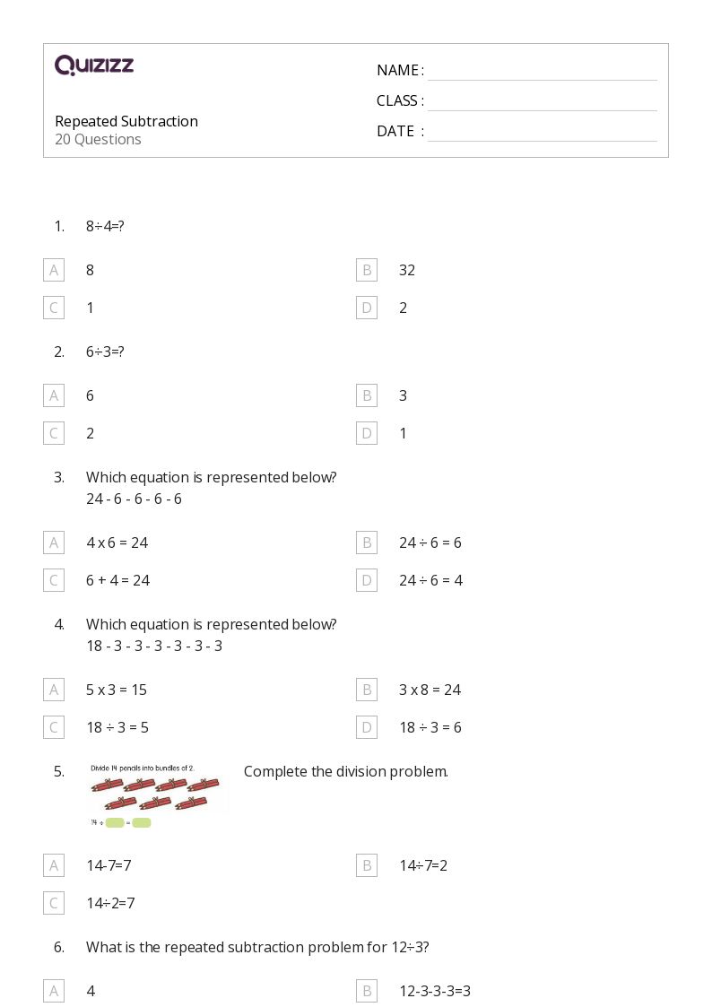 50+ Repeated Subtraction worksheets for 2nd Grade on Quizizz ...