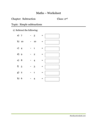 Maths: Subtraction Worksheet (CBSE Grade II ) | PDF