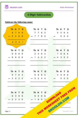 4 Digit Subtraction with regrouping - skoolon.com