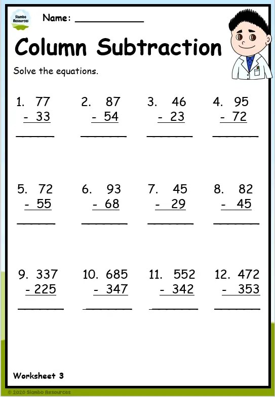 Grade 3 Subtraction Worksheets | Free Printables | Math Worksheets