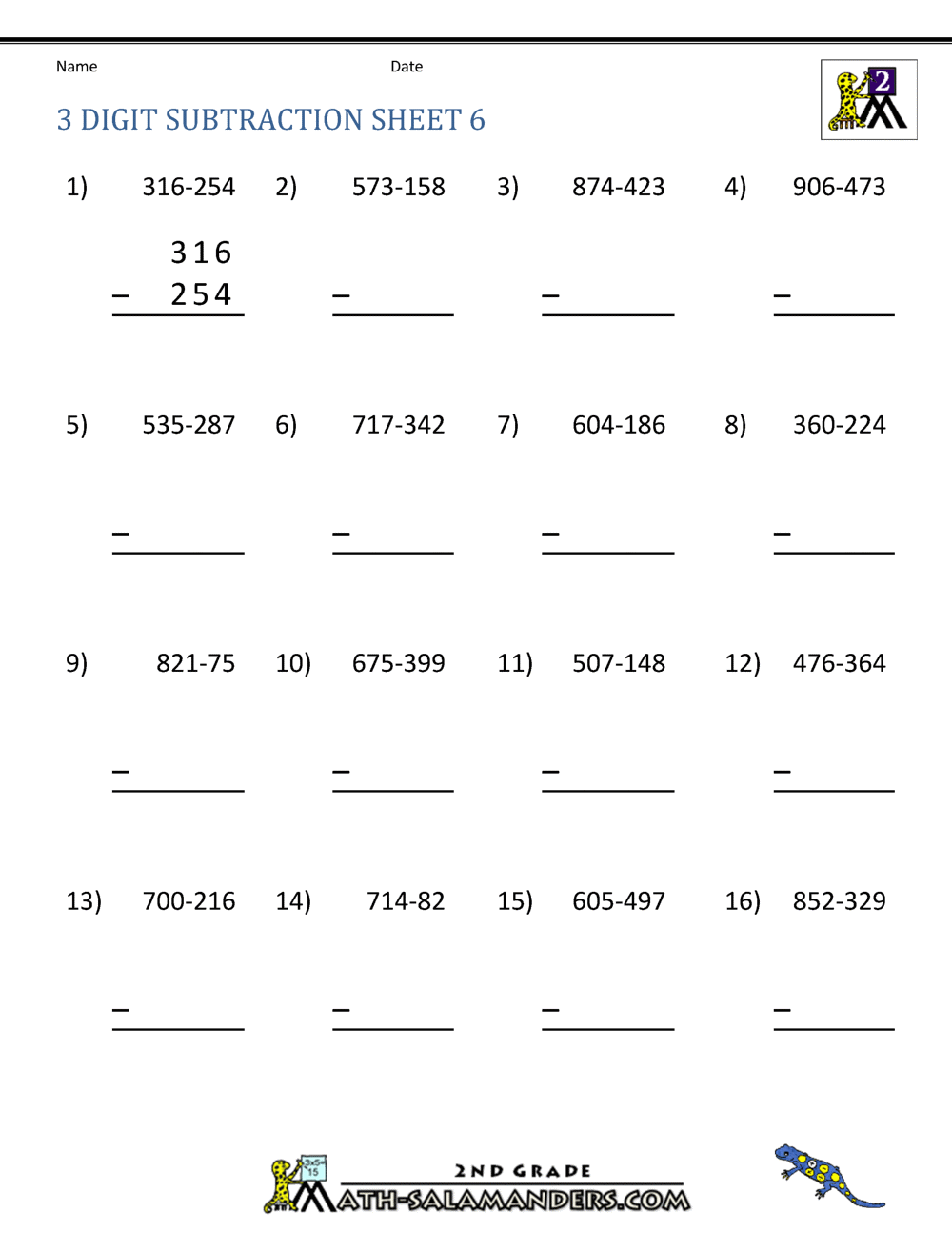 subtraction worksheet for grade