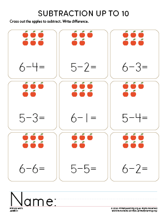 subtraction worksheet for kindergarten with crossing out