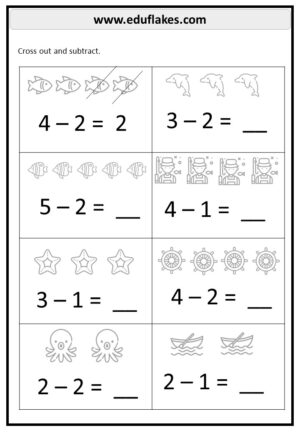 subtraction worksheet for kindergarten with crossing out