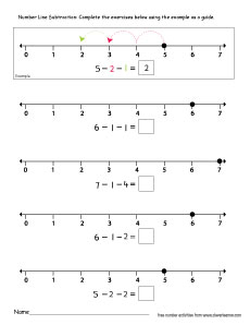 subtraction worksheet for kindergarten with number line