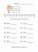 subtraction worksheet for kindergarten with number line