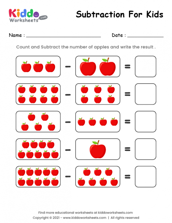 Free Printable Subtraction Apple Worksheet - kiddoworksheets ...