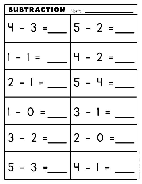 subtraction worksheet for kindergarten