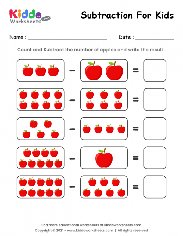 Free Printable Subtraction Apple Worksheet - kiddoworksheets