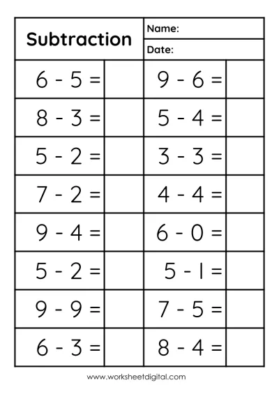 Subtraction Worksheets - Worksheet Digital