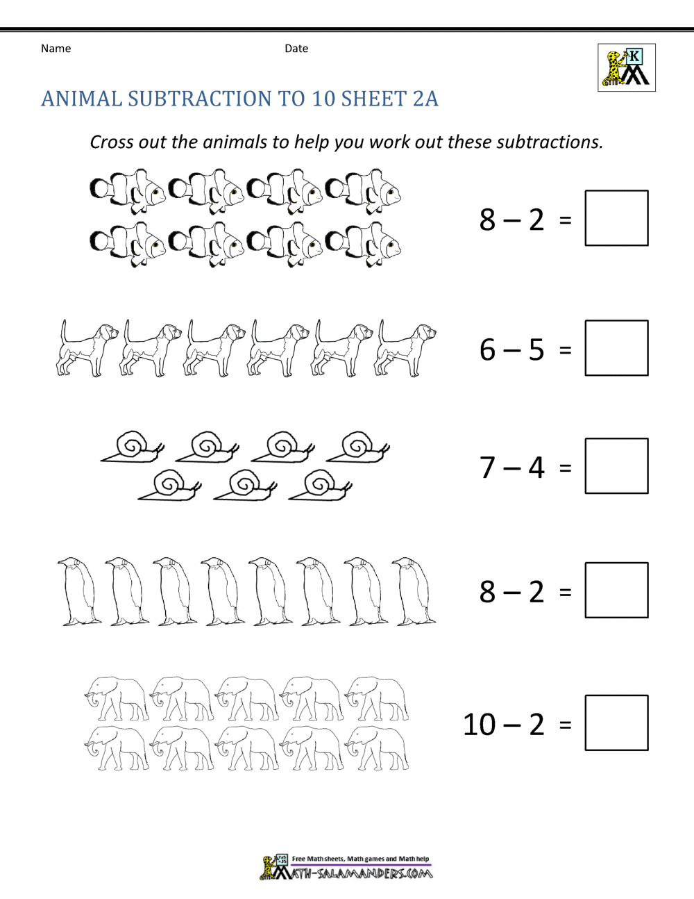 subtraction worksheet for kindergarten