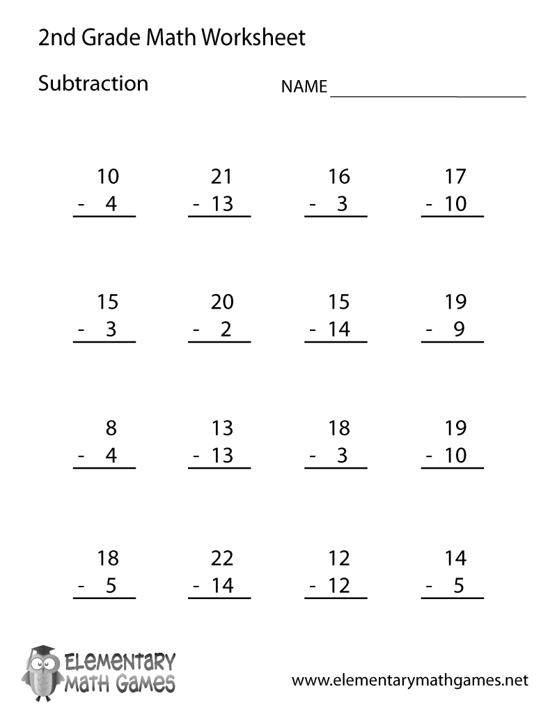 subtraction worksheet for second graders