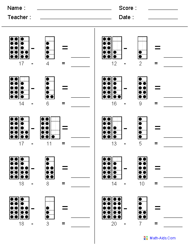 Subtraction Worksheets | Dynamically Created Subtraction Worksheets