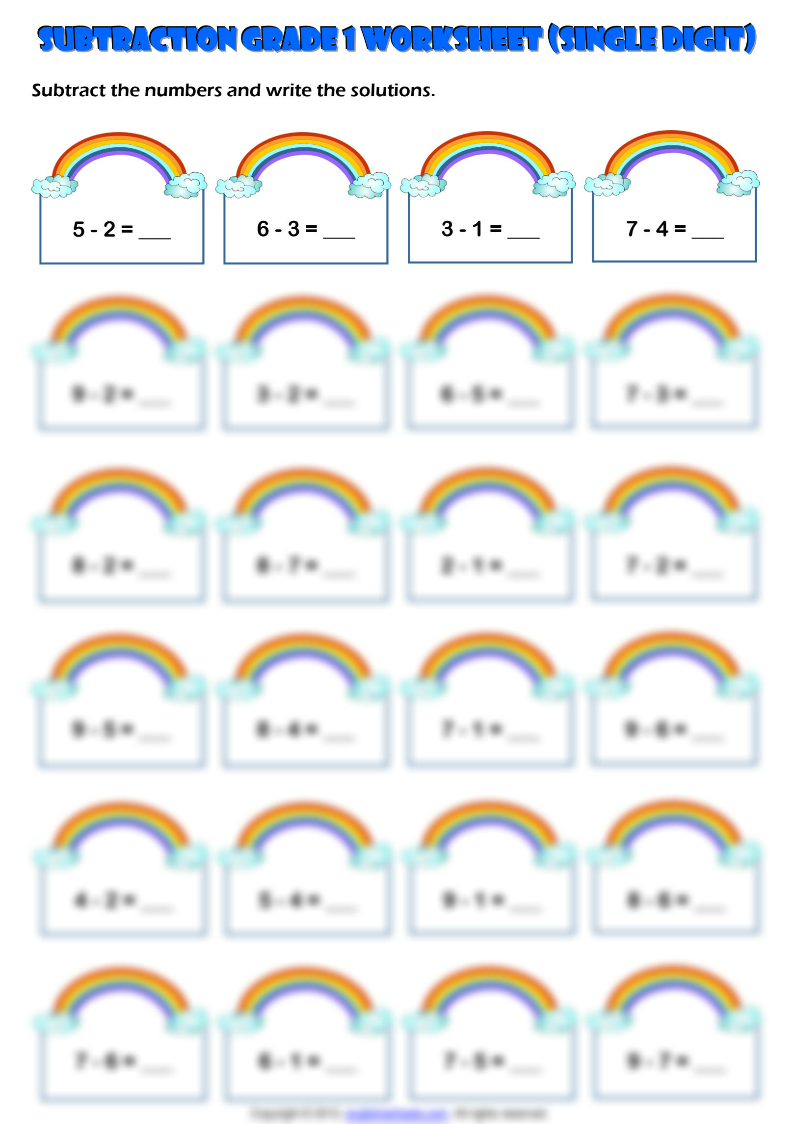 subtraction worksheet grade 1 with