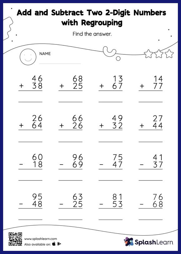 2-digit Subtraction with Regrouping Worksheets for 1st Graders Online