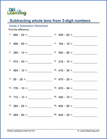 subtraction worksheet grade 3 pdf