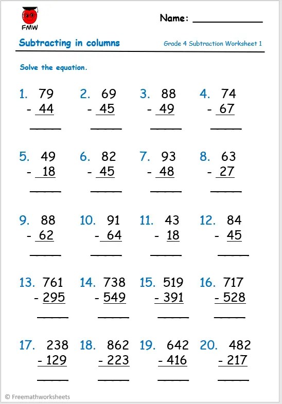 Grade 4 Subtraction Worksheets | Free Worksheets | Printables