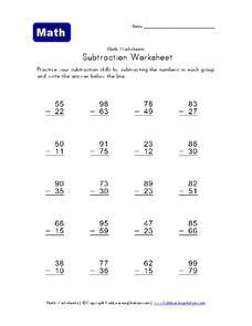 Subtraction Worksheet 4 Worksheet for 2nd - 4th Grade | Lesson Planet