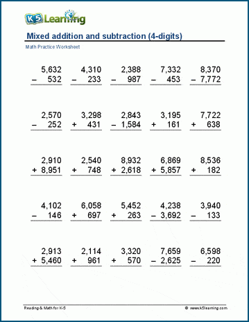 subtraction worksheet grade 4