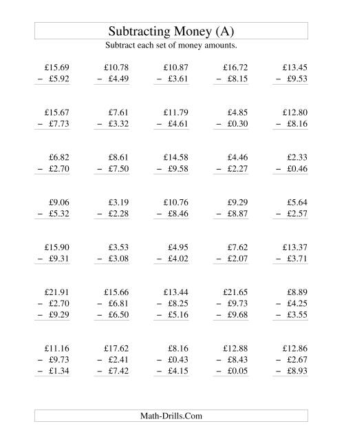 Subtracting British Money to £10 (A)