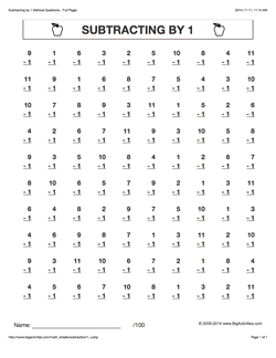 Grade 1 - Math Worksheets (Vertical Subtraction)