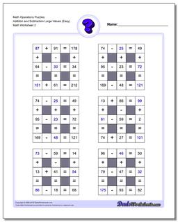 Number Grid Puzzles: Addition and Subtraction with Missing Values ...