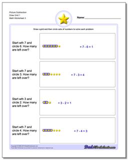 Picture Math Subtraction: Subtraction Draw Grid