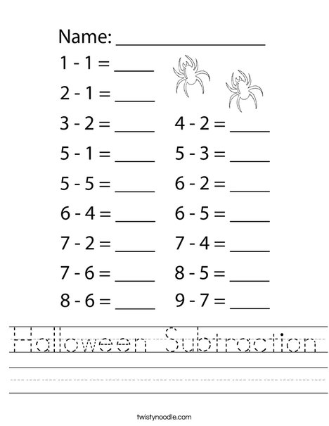 Halloween Subtraction Worksheet - Twisty Noodle