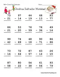 Christmas Double Digit Subtraction Worksheet by Teach Simple