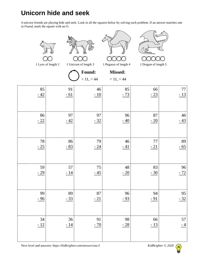 subtraction worksheet hidden picture