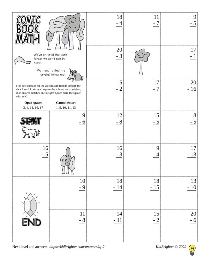 KidBrighter | Mixed Addition And Subtraction Worksheet for Grade 1