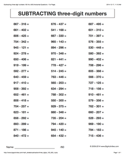 Grade 4 - Math Worksheets (Horizontal Subtraction)