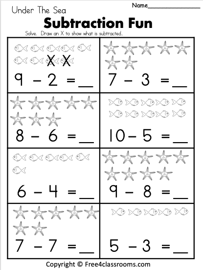 subtraction worksheet in kindergarten