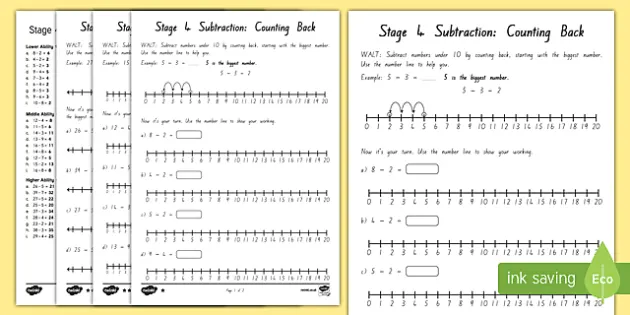 Subtraction Stage 4 Differentiated Worksheet / Worksheets