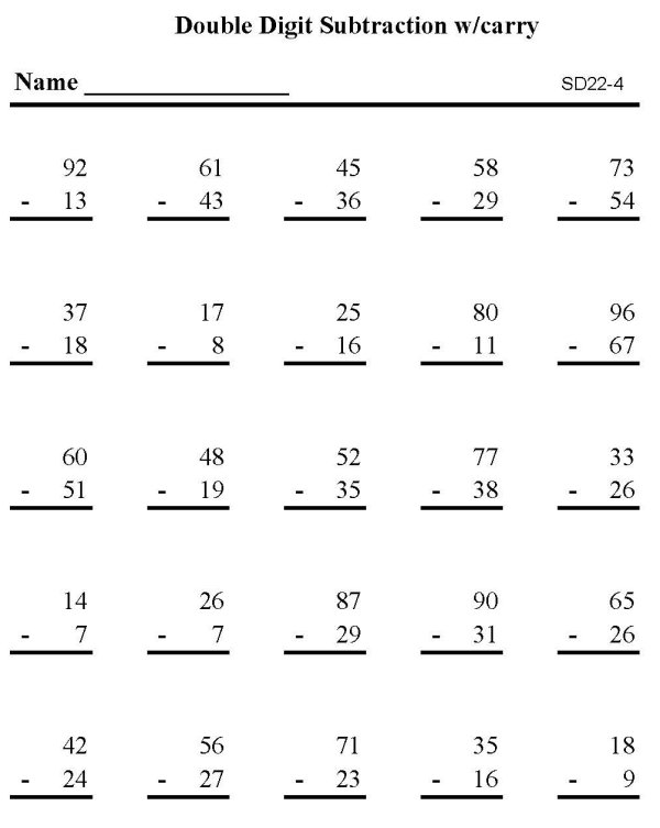 BlueBonkers - Printable Subtraction Sheet - Subtraction 2 digit ...