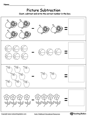 subtraction worksheet kindergarten free