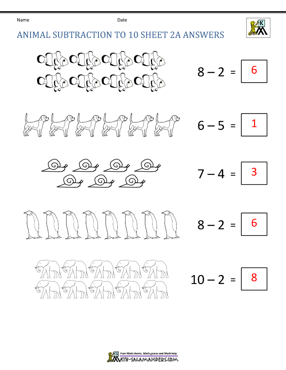 Kindergarten Subtraction Worksheets