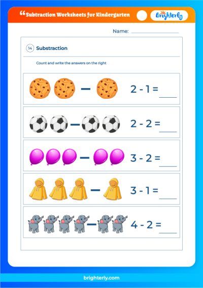 subtraction worksheet kindergarten