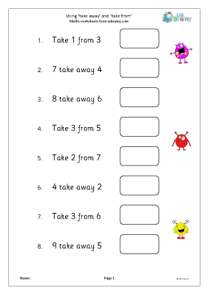 subtraction worksheet ks1 primary