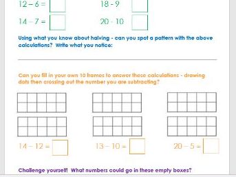 Subtraction to 20 using a 10 frame  