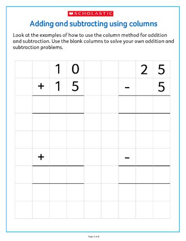 Adding and subtracting in columns - Primary KS1 &  KS2 teaching ...
