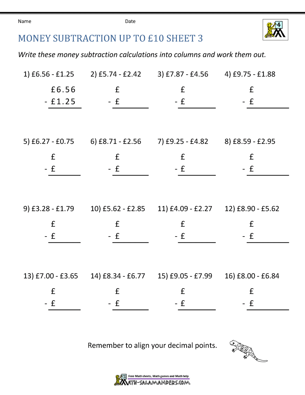 subtraction worksheet ks2 primary