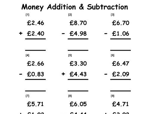 ADDITION &  SUBTRACTION WORKSHEETS - MONEY  