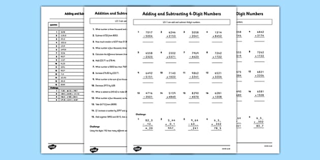 subtraction worksheet ks2 year 4