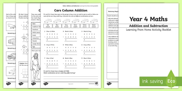 Year 4 Additions And Subtraction Questions Booklet - Twinkl