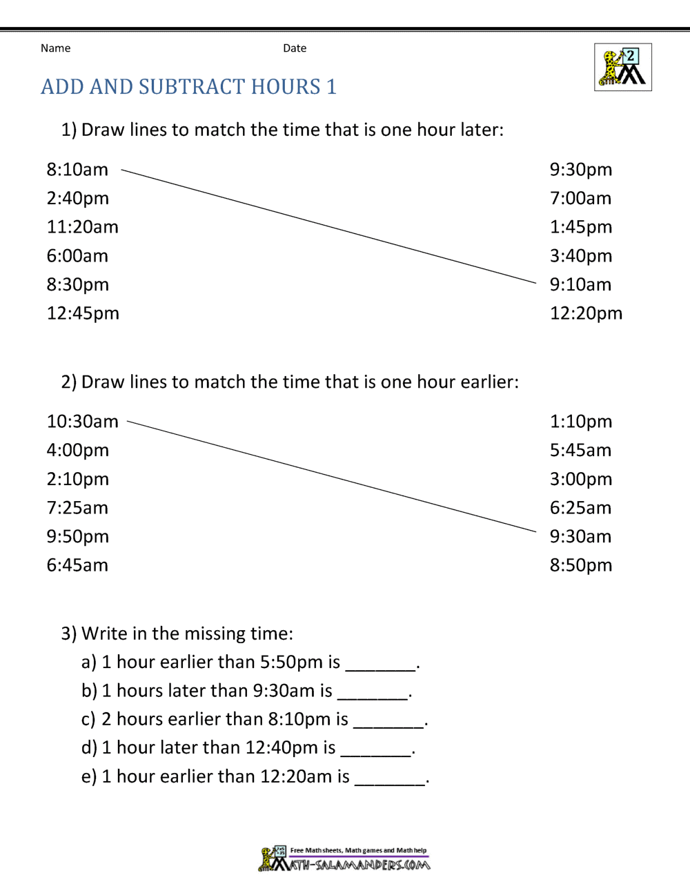 Add and Subtract Time Worksheets