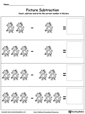 Kindergarten Subtraction Printable Worksheets | MyTeachingStation.com