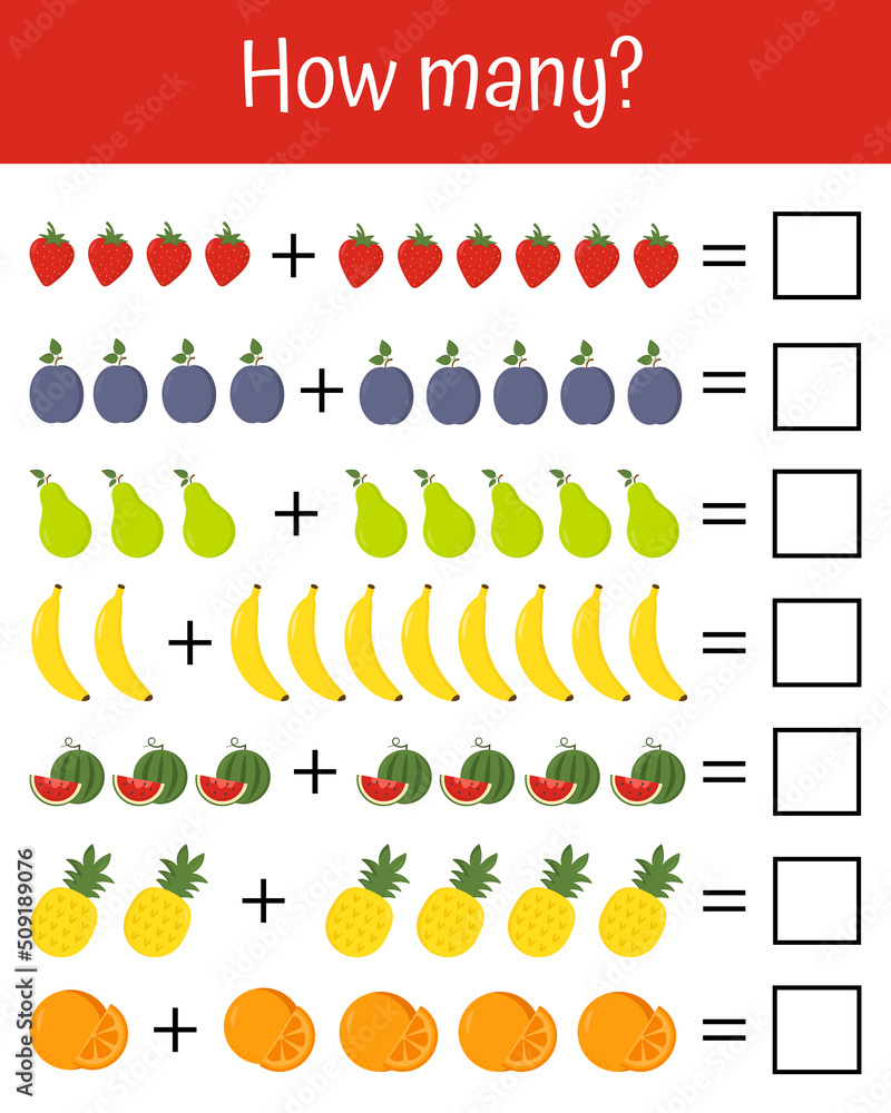 How many counting game with different fruit for kids. Mathematics ...