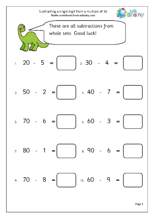 Subtraction Year 2 (aged 6-7) - URBrainy.com