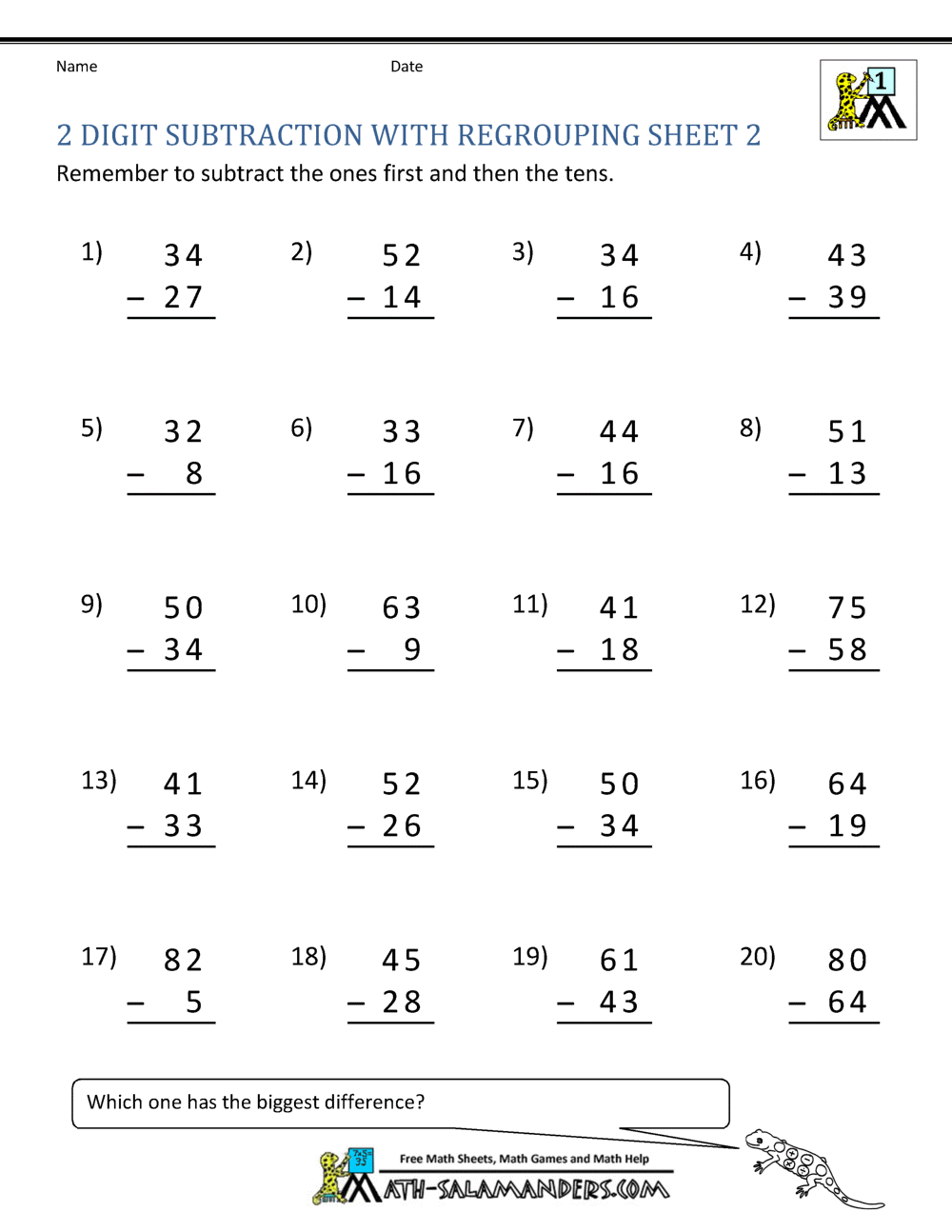 subtraction worksheet level 2