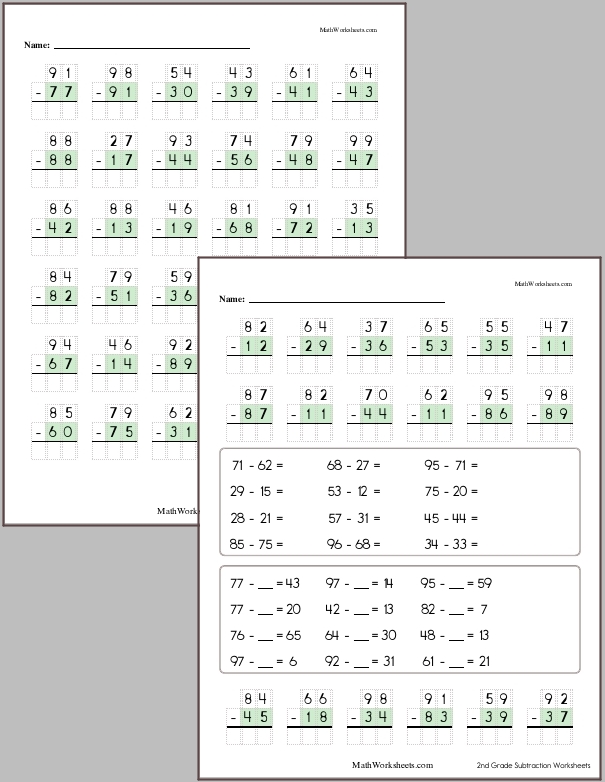 Subtraction Worksheets for 2nd Graders - Free with No Login ...